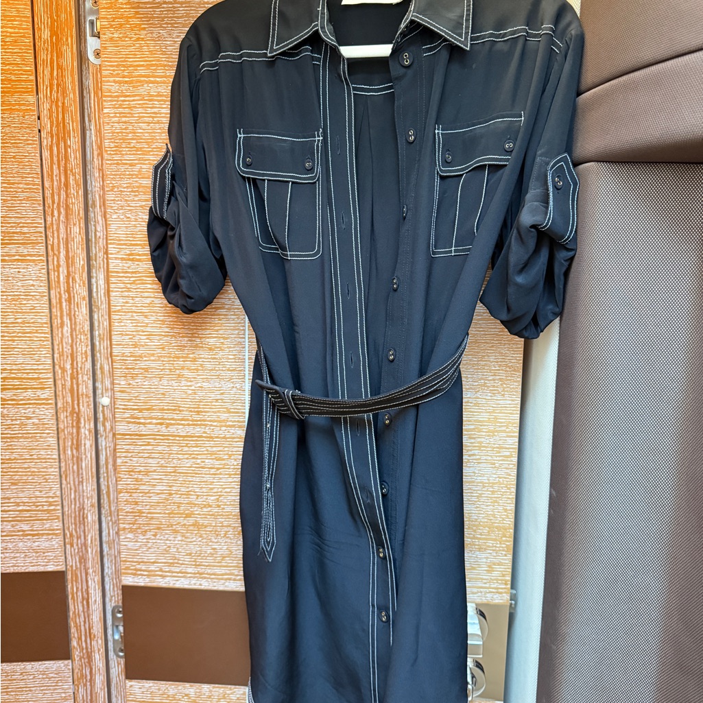 Zimmermann Black Midi Shirt Dress With Contrast Stitching In Silk